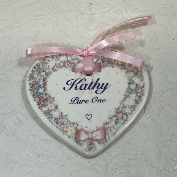Vintage Heart "Kathy" "Pure One" Holiday Christmas Ornament Ceramic 3" - Picture 5 of 7